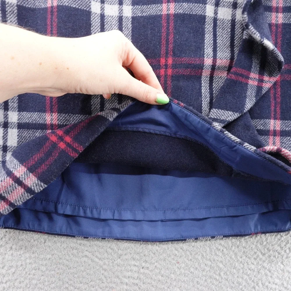 J Crew Mercantile Plaid Wool Blend Mini Skirt Size 4 Navy Blue‎ Ruffle Lined - Picture 10 of 15